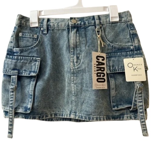 Orange-Kiss-Womens-Denim-Cargo-Skirt